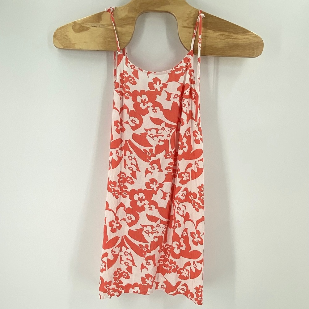 Billabong Womens Medium Orange White Floral Tropical Tie Strap Sun Dress NEW - Picture 2 of 9
